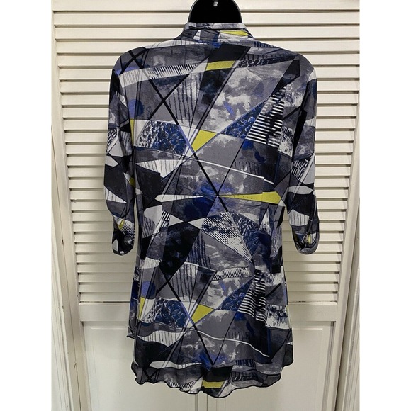 Style & Co Black/Gray/Yellow Geo Print Button Up 3/4 Sleeve Tab Blouse Size‎ S - Picture 5 of 7